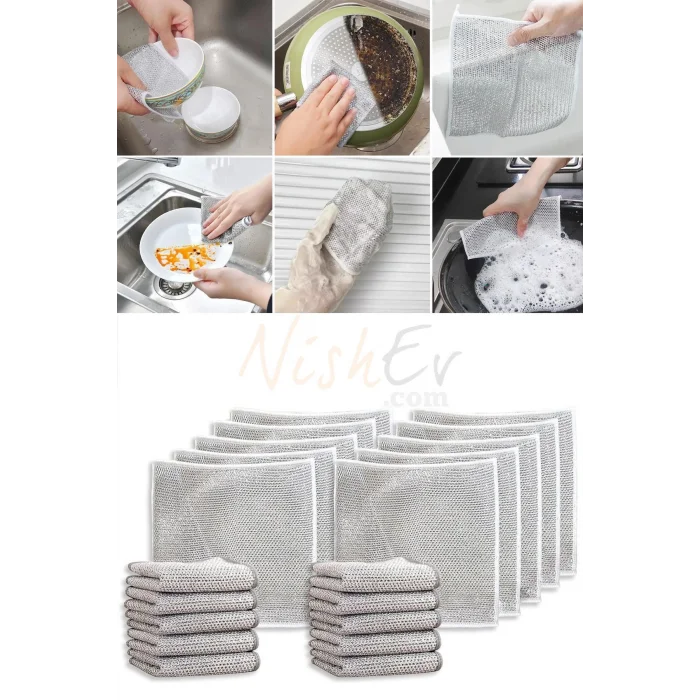 Premium Çift Katlı Çizilmez Tel Bulaşık Bezleri – 10 Adet