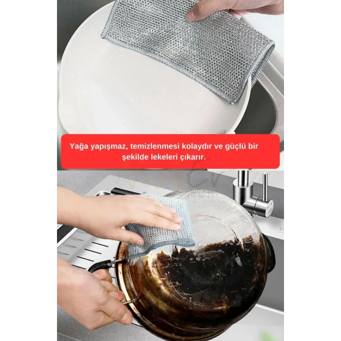 Premium Çift Katlı Çizilmez Tel Bulaşık Bezleri – 10 Adet