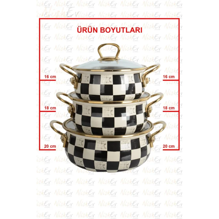 İtalyan Dama Emaye Tencere Seti – 16/18/20 cm