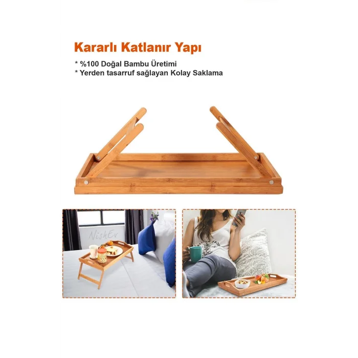 Lüks Bambu Katlanır Ayaklı Sunum Tepsisi – Portatif Kahvaltı & Çay Servisini Yeniden Tanımlayın