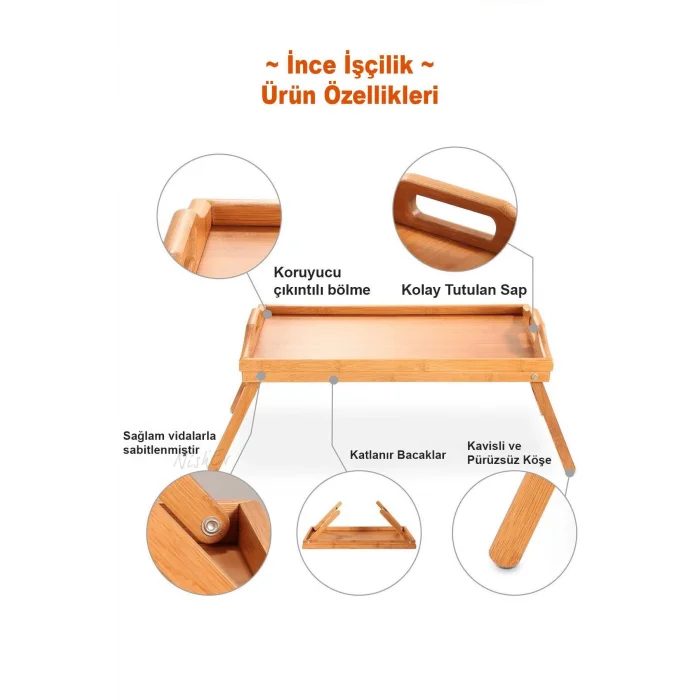 Lüks Bambu Katlanır Ayaklı Sunum Tepsisi – Portatif Kahvaltı & Çay Servisini Yeniden Tanımlayın
