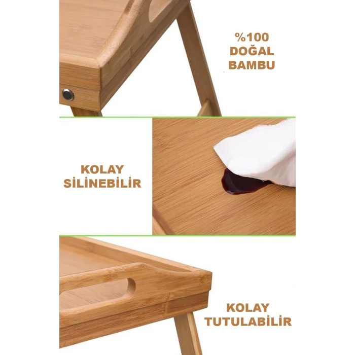 Lüks Bambu Katlanır Ayaklı Sunum Tepsisi – Portatif Kahvaltı & Çay Servisini Yeniden Tanımlayın