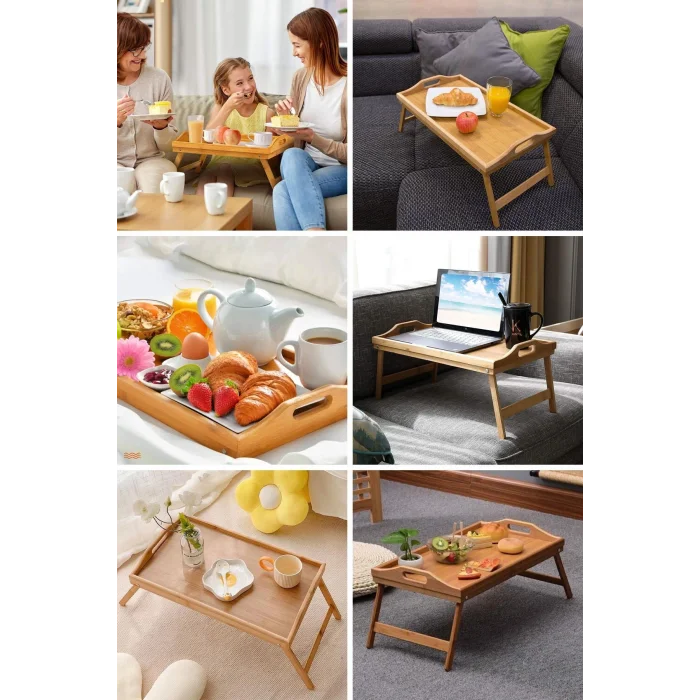Lüks Bambu Katlanır Ayaklı Sunum Tepsisi – Portatif Kahvaltı & Çay Servisini Yeniden Tanımlayın