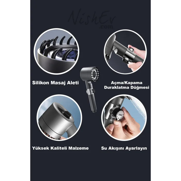 Luxe HydroTurbo 3‑Mode Duş Başlığı – Filtreli, Kireç Önleyici, Yüksek Basınçlı Masaj