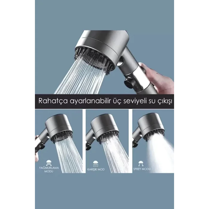 Luxe HydroTurbo 3‑Mode Duş Başlığı – Filtreli, Kireç Önleyici, Yüksek Basınçlı Masaj
