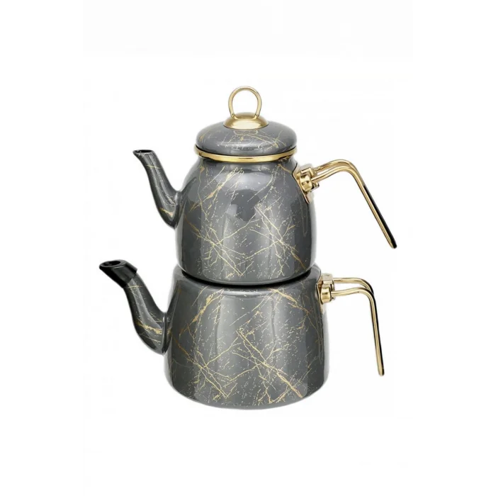 Havana Antrasit Gri Premium Emaye Çaydanlık Seti