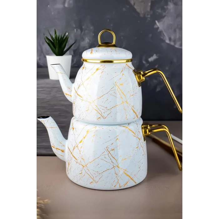 Havana Premium Emaye Çaydanlık Seti – Beyaz Lüks Çay Deneyimi