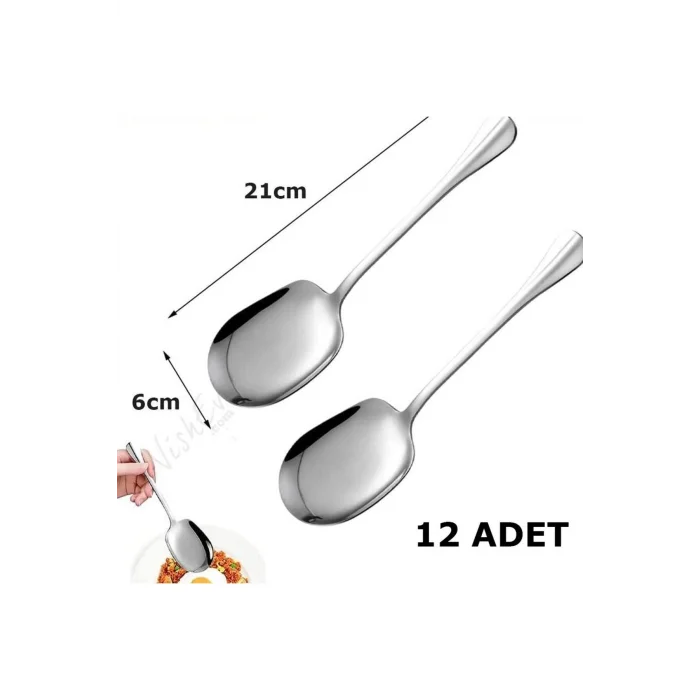 Nishev 12li Lüks Paslanmaz Çelik Servis Kaşığı Seti – 21 cm Büyük Boy