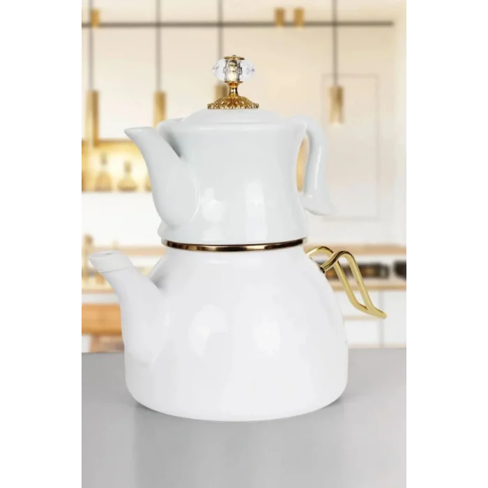 Dufy Premium Porselen Demlikli Çaydanlık Seti – White Elegance