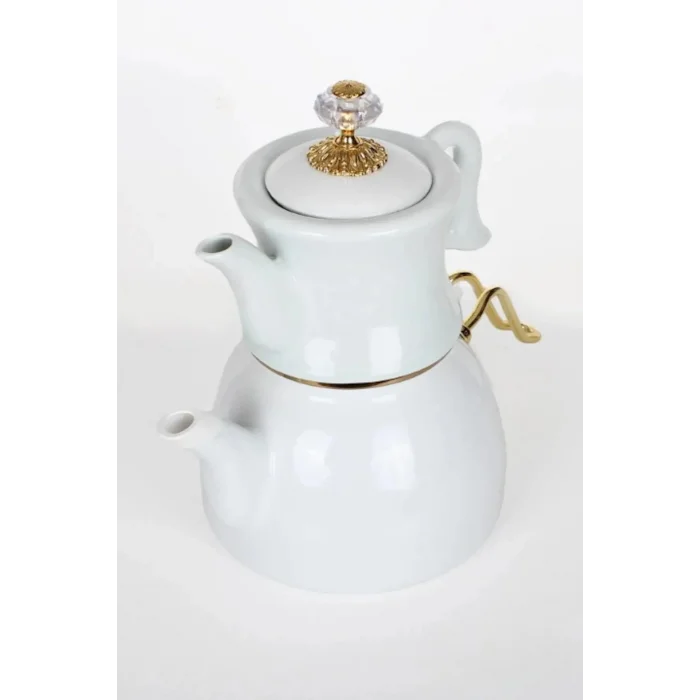 Dufy Premium Porselen Demlikli Çaydanlık Seti – White Elegance