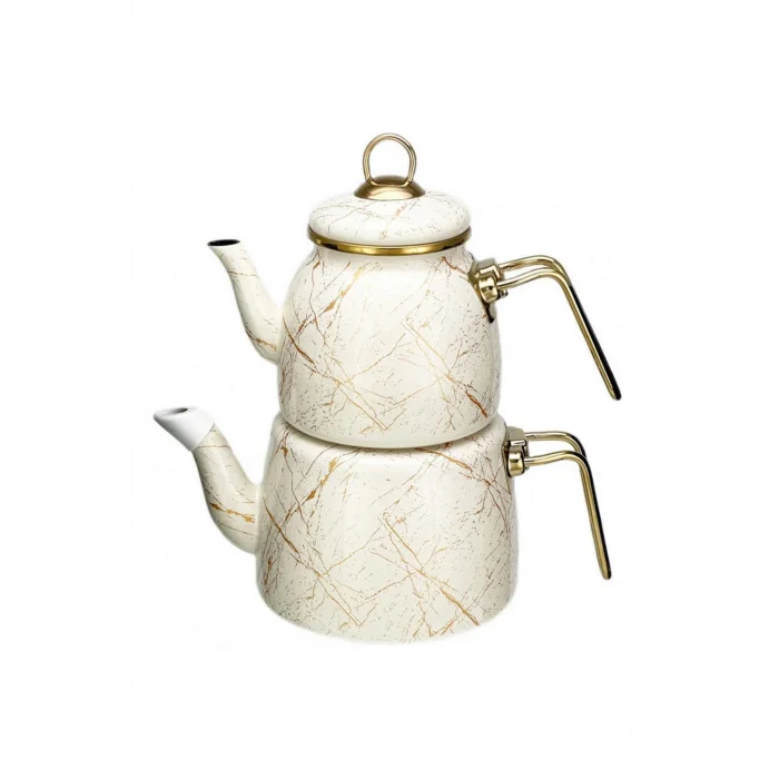 Elite Class Lüks Kırık Mermer Desenli Çaydanlık – Beyaz