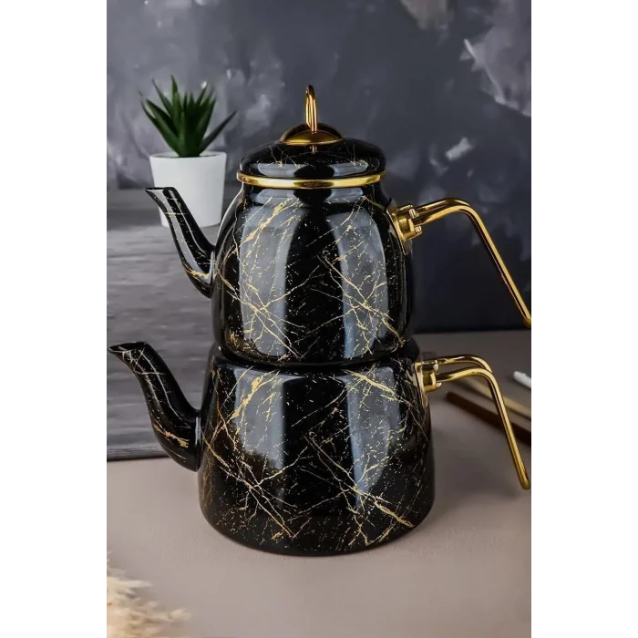 Elite Class Platinum Kırık Mermer Desenli Çaydanlık – Siyah