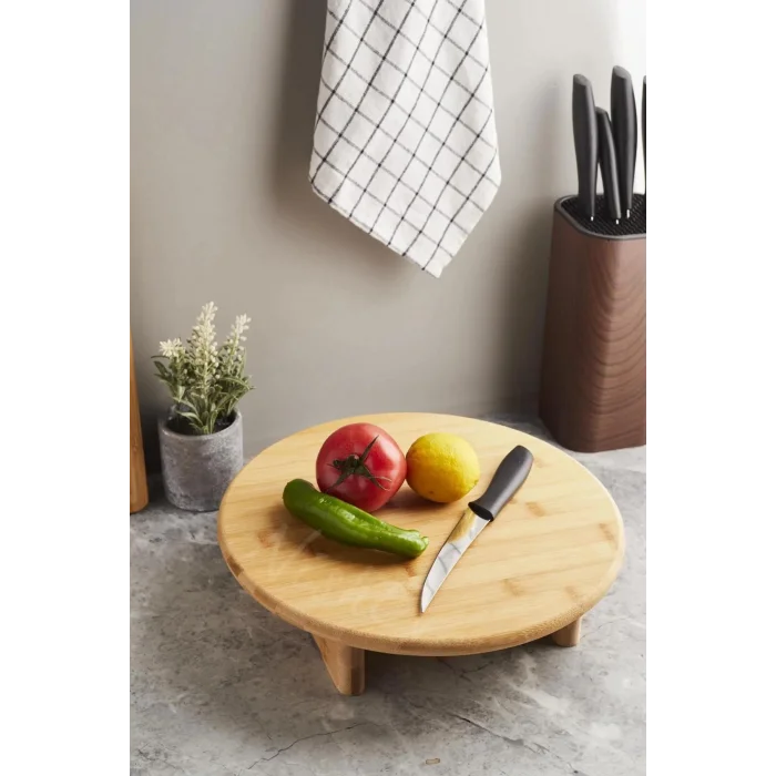 Lüks Ayaklı Bambu Kesme ve Sunum Tahtası 32 cm