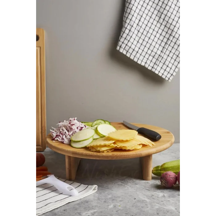 Lüks Ayaklı Bambu Kesme ve Sunum Tahtası 32 cm
