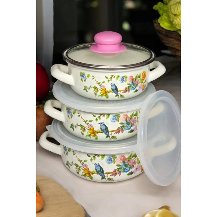 İtalyan Betül Lüks 3lü Emaye Tencere Seti – Pişir, Sakla