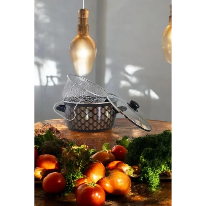 Lüks Siyah Desenli 22 cm Kızartma Tenceresi – 4,5 Lt