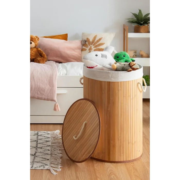 Bambu Luxury Round Laundry Basket – Çok Amaçlı Organik Düzenleme Sepeti