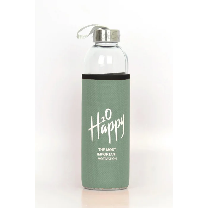 Premium Fıstık Yeşili Kılıflı Cam Matara 750 ml – Lüks ve Sağlıklı Taşıma