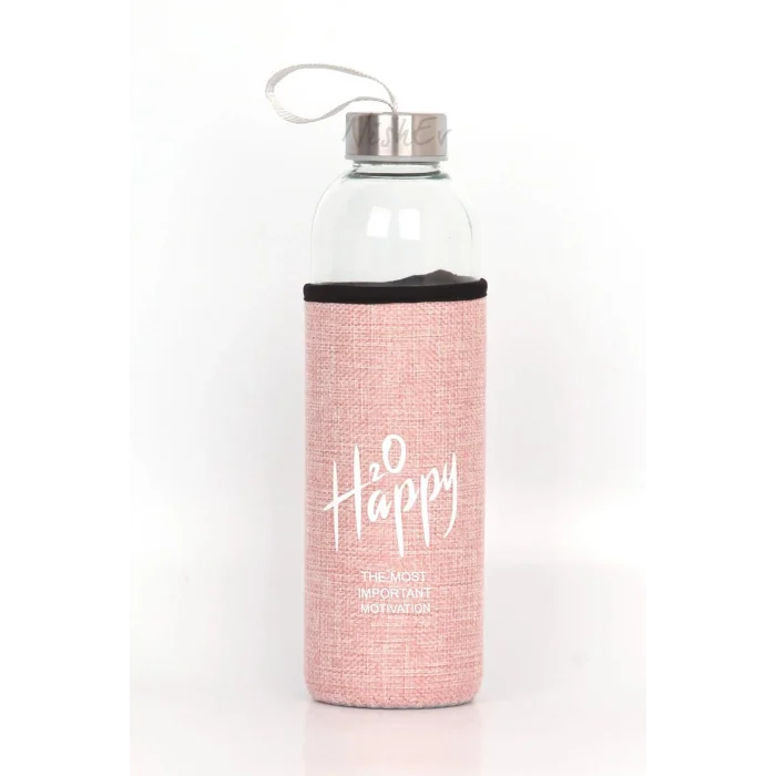 Premium Kılıflı Cam Matara 750 ml – Açık Pembe