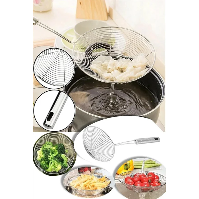 Lüks Çelik Kızartma Kevgir – Yağ Süzgeci ile Profesyonel Mutfak Aksesuarı