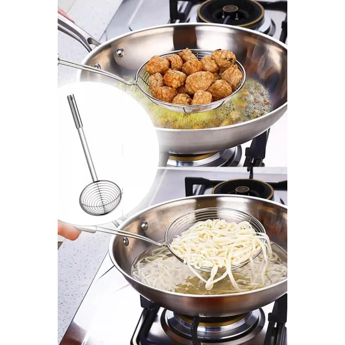 Lüks Çelik Kızartma Kevgir – Yağ Süzgeci ile Profesyonel Mutfak Aksesuarı