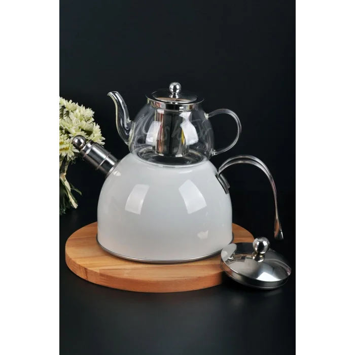 Zeyno Premium Çelik & Cam Çaydanlık Takımı – Düdüklü & Emaye Tasarım