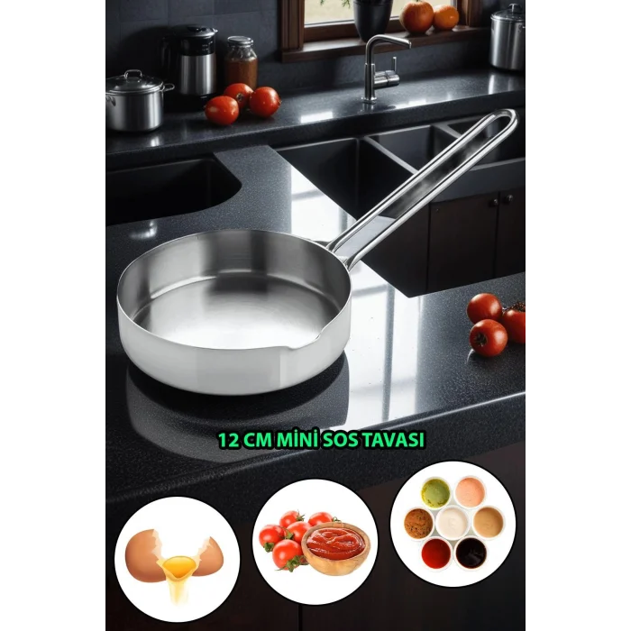 Premium 12 cm Yarım Çember Paslanmaz Çelik Çok Amaçlı Yumurta & Sos Tavası