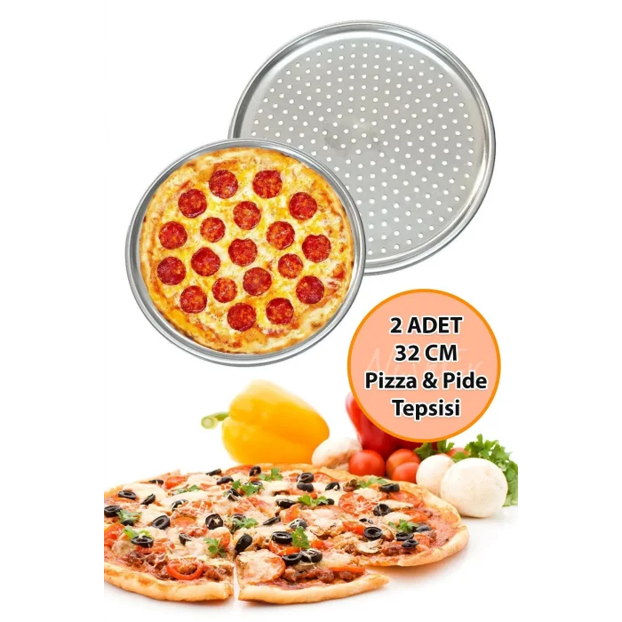 Prestij 32cm Delikli Pizza & Lahmacun Tepsisi Seti – 2 Adet, Paslanmaz Çelik