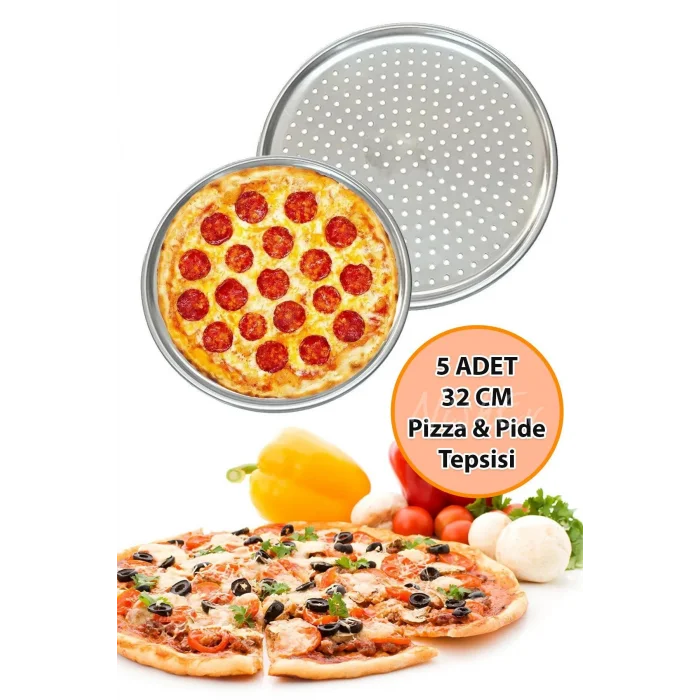 Nishev Premium 32cm Delikli Pizza, Lahmacun & Pide Tepsisi Seti – 5 Parça