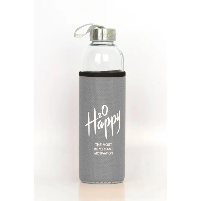 Premium Gri Kılıflı Cam Matara 500ml – Şıklık