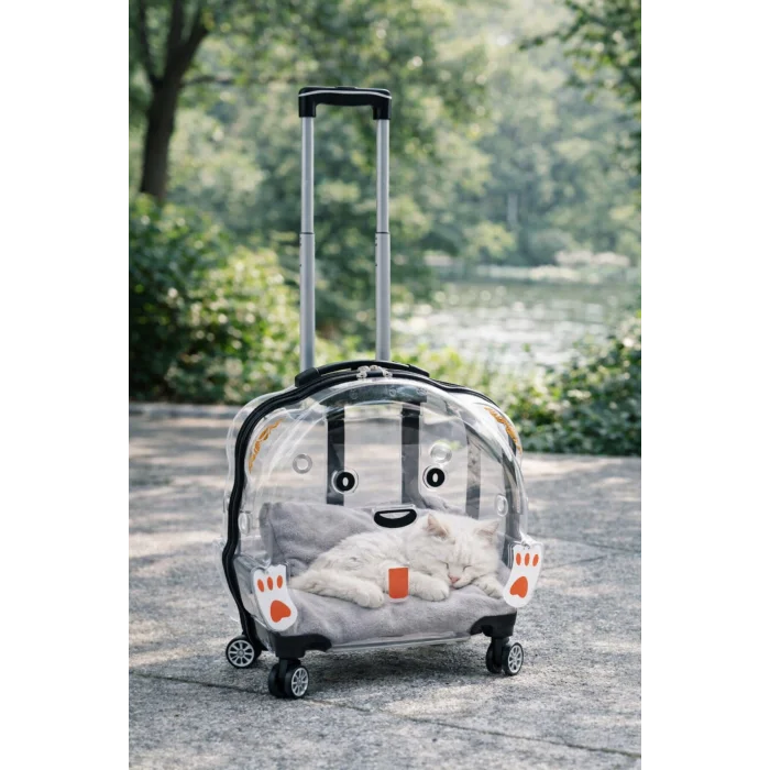 Lüks Şeffaf Çekçekli Tekerlekli Evcil Hayvan Taşıma Valizi – Büyük Model