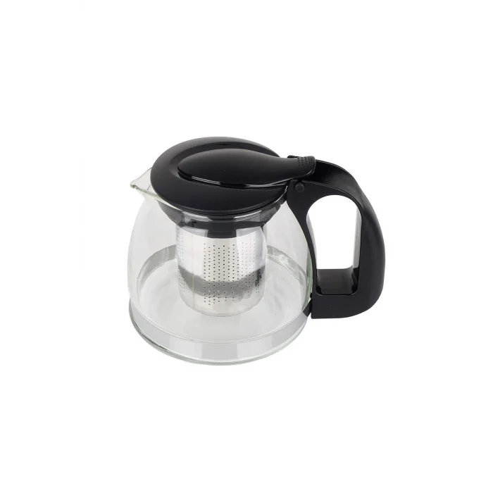 Prestijli Renkli Cam Süzgeçli Demlik 700 ml – Siyah