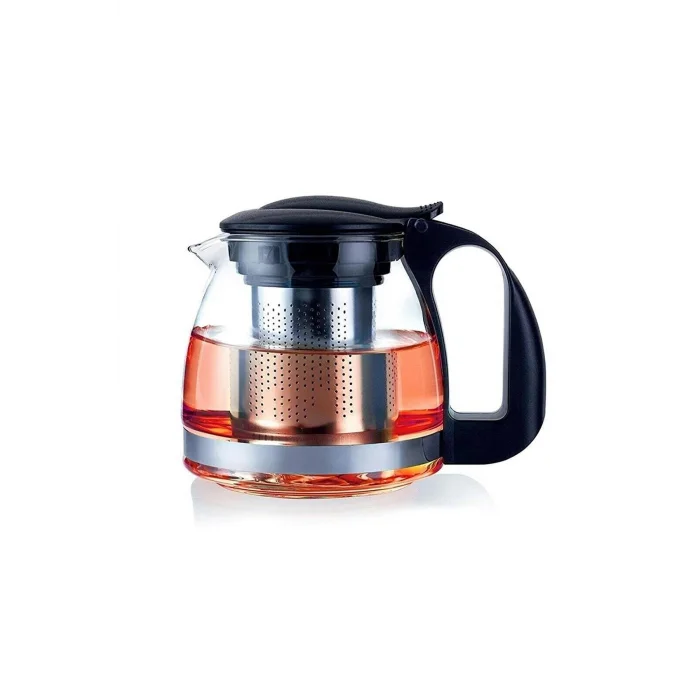 Prestijli Renkli Cam Süzgeçli Demlik 700 ml – Siyah