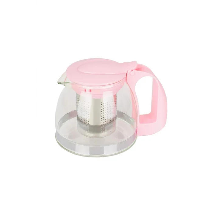 Renkli Süzgeçli Cam Demlik 700 ml - Pembe