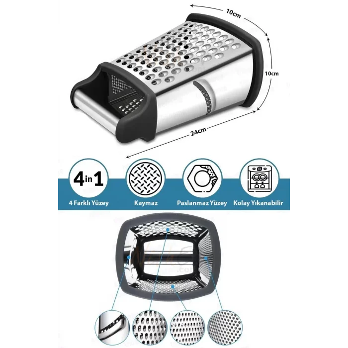 Lüks 4-Fonksiyonlu Çelik El Rendesi - Silikon Tabanlı Mutfak Mükemmelliği