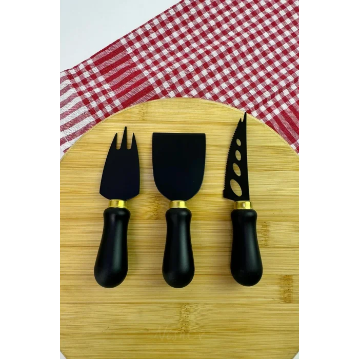 italyan tasarım 3’lü Lüks Peynir Bıçak Seti – Siyah/Altın Şıklık