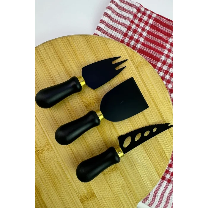 italyan tasarım 3’lü Lüks Peynir Bıçak Seti – Siyah/Altın Şıklık