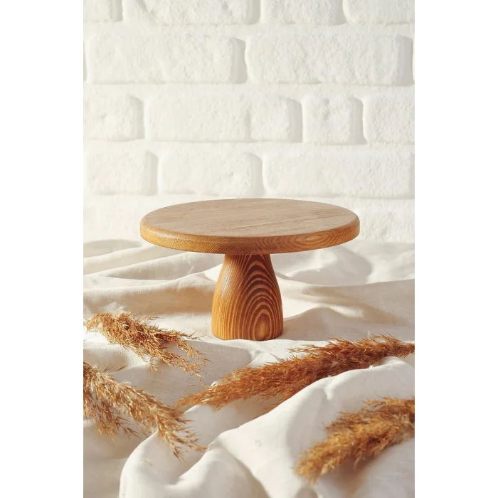 Lüks Ahşap Yuvarlak Ayaklı Pasta Sunum Tabağı