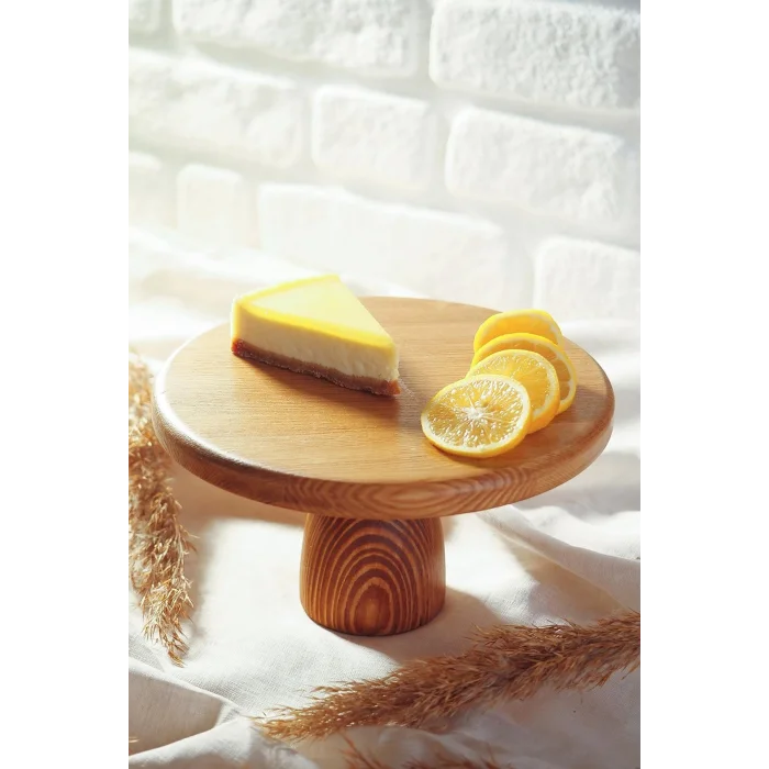 Lüks Ahşap Yuvarlak Ayaklı Pasta Sunum Tabağı
