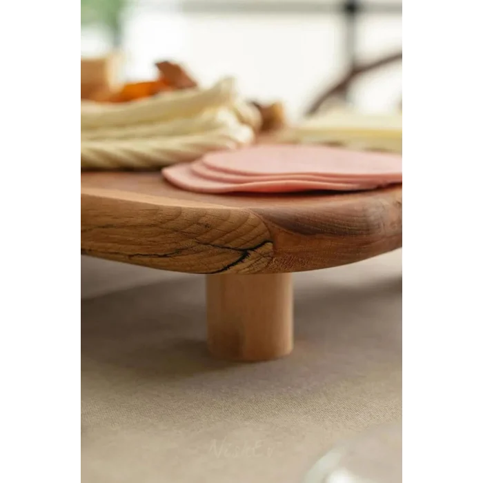 Prestijli Kayın Diktörtgen Ayaklı Kahvaltı Peynir Servis Tabağı