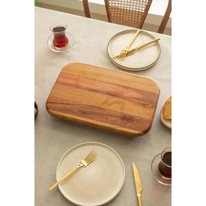 Prestijli Kayın Diktörtgen Ayaklı Kahvaltı Peynir Servis Tabağı