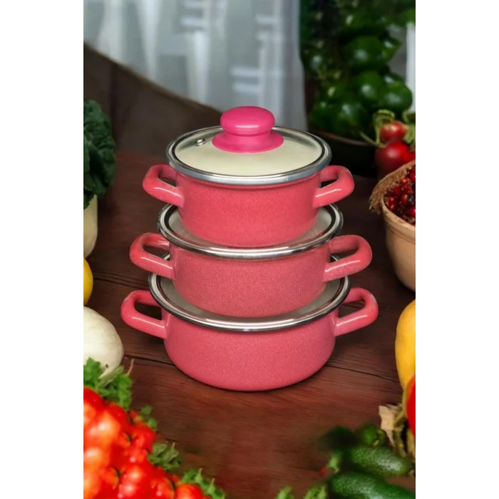 Prestij 6lı Mini Emaye Tencere Seti – Kırmızı, 12/14/16 cm