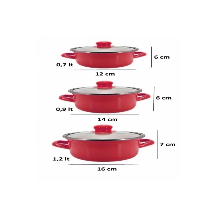 Prestij 6lı Mini Emaye Tencere Seti – Kırmızı, 12/14/16 cm