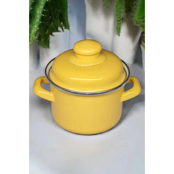 İtalyan Emaye Lüks Mini Tencere – 12 cm, 900 ml – Sarı