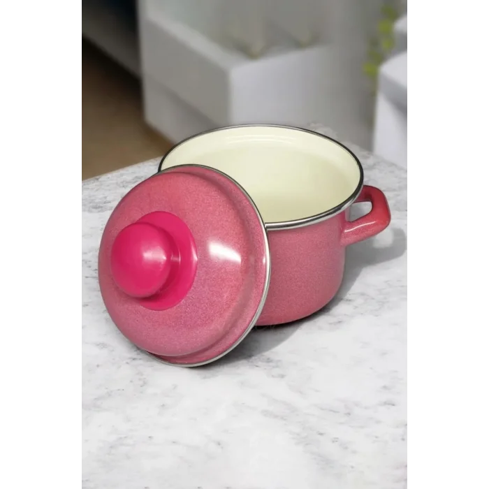 İtalyan Emaye Lüks Mini Derin Tencere – 12 cm, 900 ml, Kırmızı