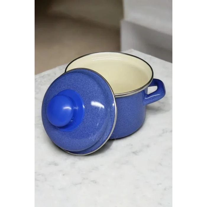 Lüks İtalyan Emaye Mini Derin Tencere – 12 cm Mavi – 900 ml