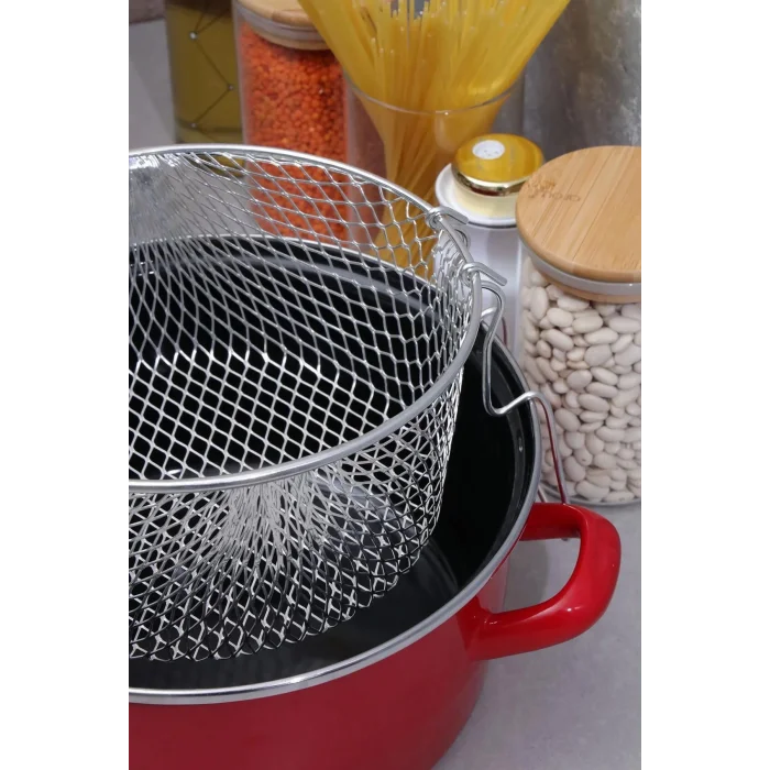 Prestige Kırmızı İtalyan Kızartma Tenceresi – 22 cm, 4,5 Lt