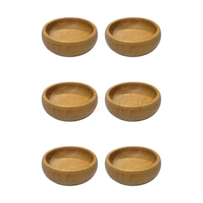 Lüks Bambu Çerez Seti – 6lı Şık Yuvarlak Çerezlik Kase – 8 cm
