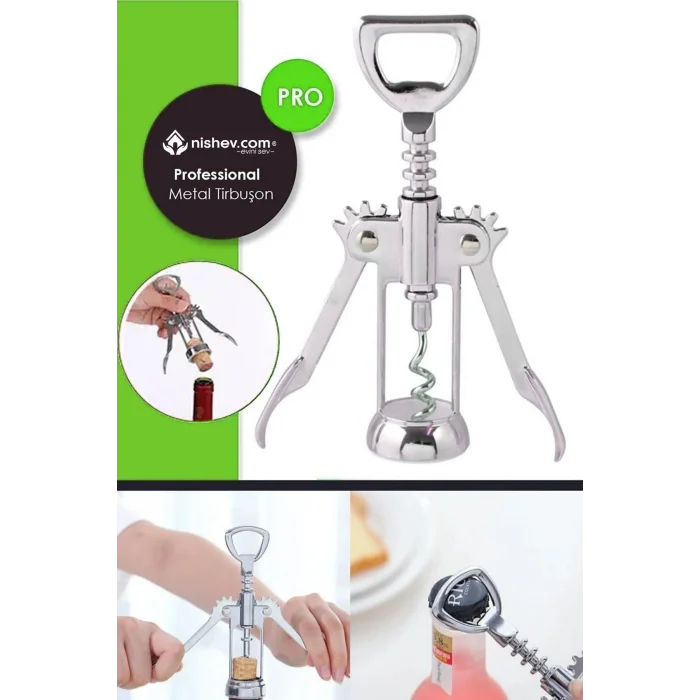 Lüks Krom Şarap Açacağı - Profesyonel Tirbuşon Seti