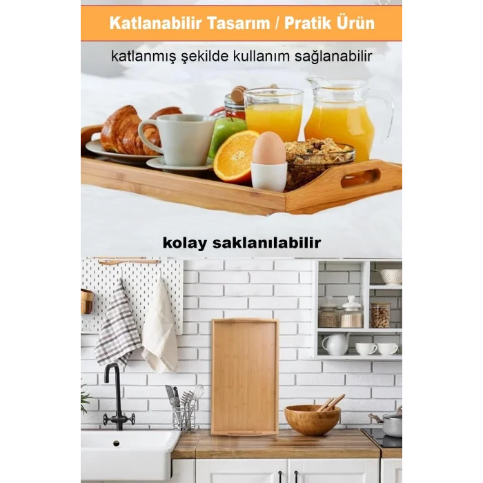 Lüks Doğal Katlanır Ayaklı Bambu Yatak Tepsisi